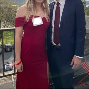 Maroon/red Long Dress with Slit
